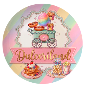 Logo de Dulceriland Producciones sobre fondo claro con tipografía decorativa y nombre de la marca visible.